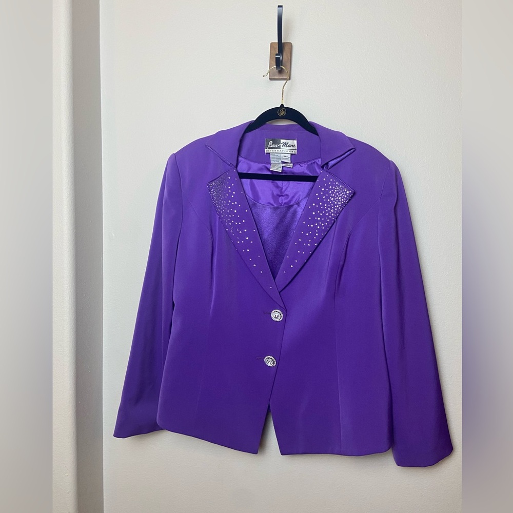 Elegant Purple Ben Marc International Tank and Blazer with Embellished Lapel